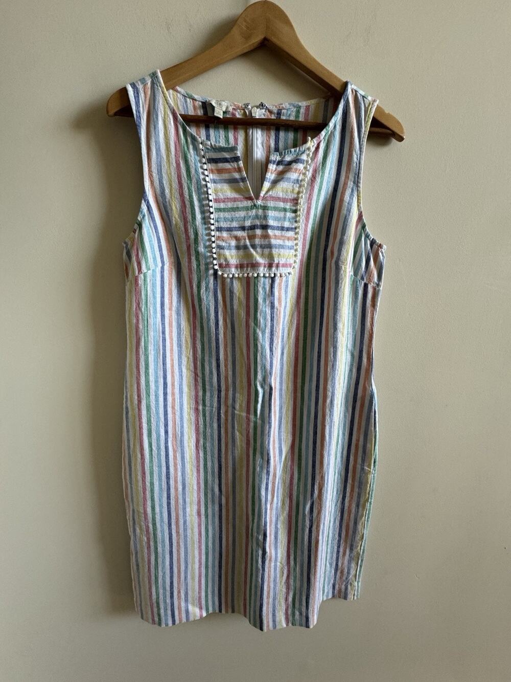 Talbots Rainbow Striped Linen Blend Shift Dress Sundress Womens 8 Coastal NEW